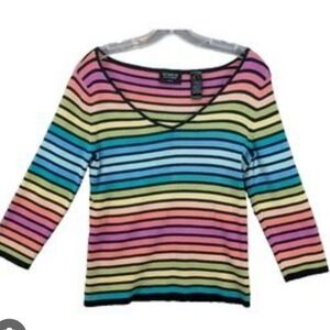 Liz Claiborne Colorful Striped V-Neck Top Size Xl.NWOT.